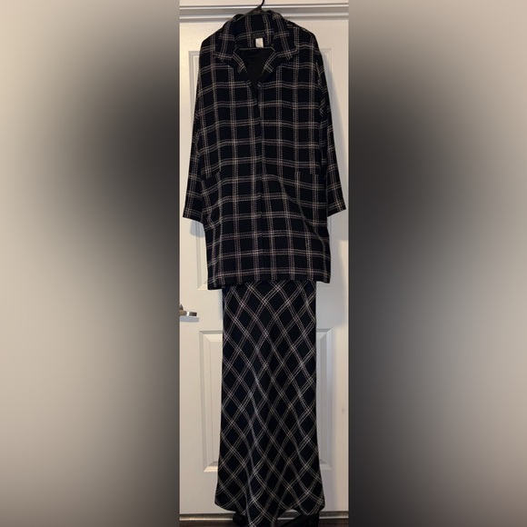Sigrid Olsen Plaid Woven Suit Black and White Blazer Size Medium Skrit Size 8 - Picture 1 of 12